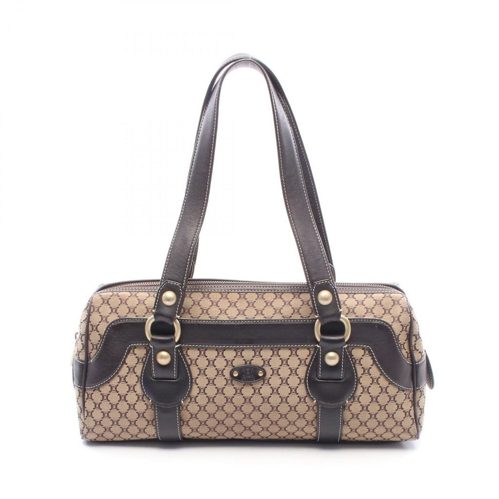 Celine Shoulder Bag Macadam Mini Beige Brown Canvas Leather