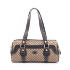 Celine Shoulder Bag Macadam Mini Beige Brown Canvas Leather