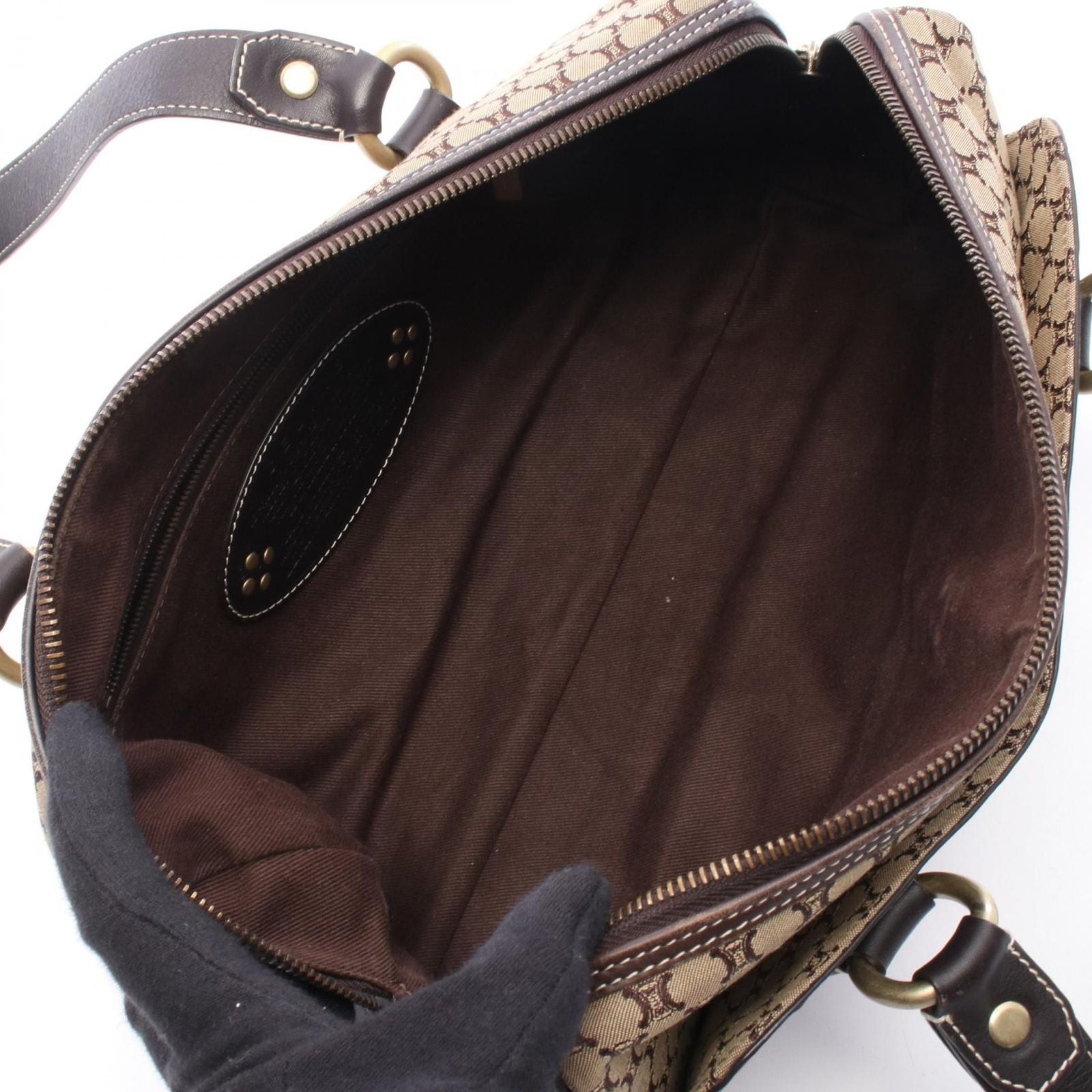 Celine Shoulder Bag Macadam Mini Beige Brown Canvas Leather — view 3
