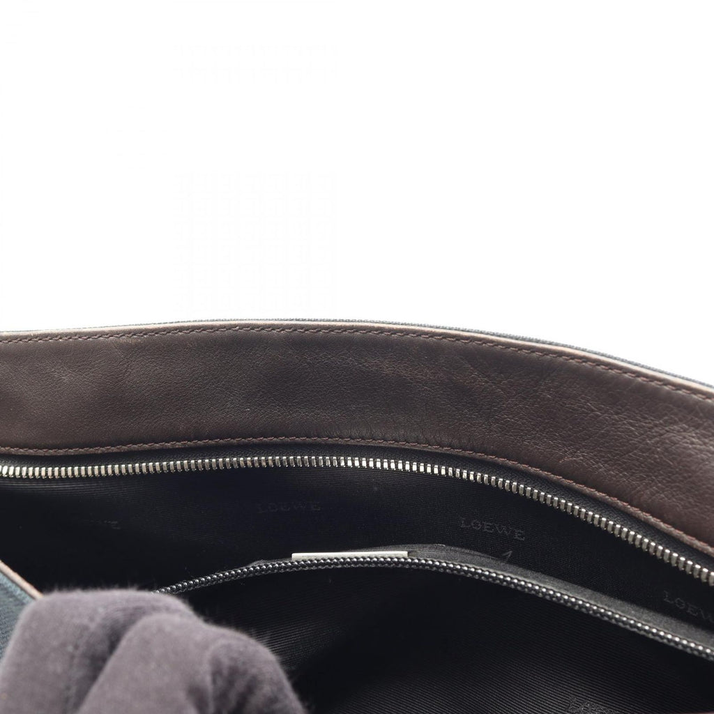 Loewe Shoulder Bag Dark Brown Black Canvas Leather — view 6