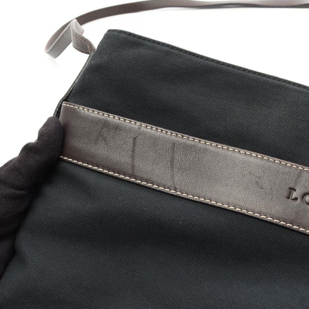 Loewe Shoulder Bag Dark Brown Black Canvas Leather — view 9