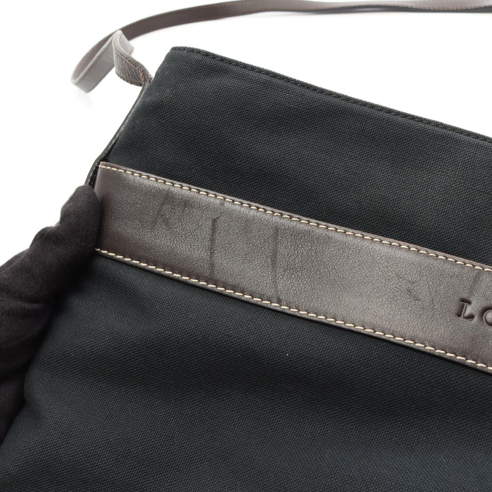 Loewe Shoulder Bag Dark Brown Black Canvas Leather — view 9