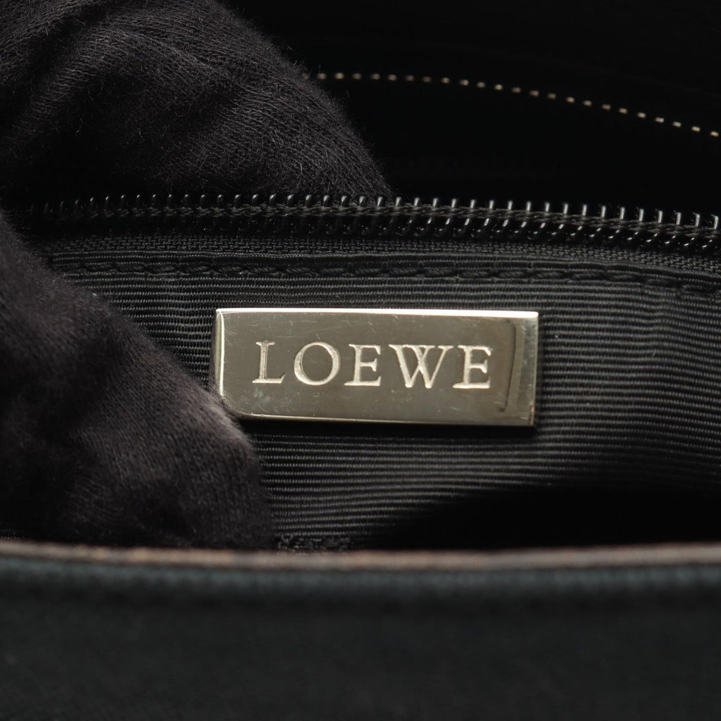 Loewe Shoulder Bag Dark Brown Black Canvas Leather — view 4