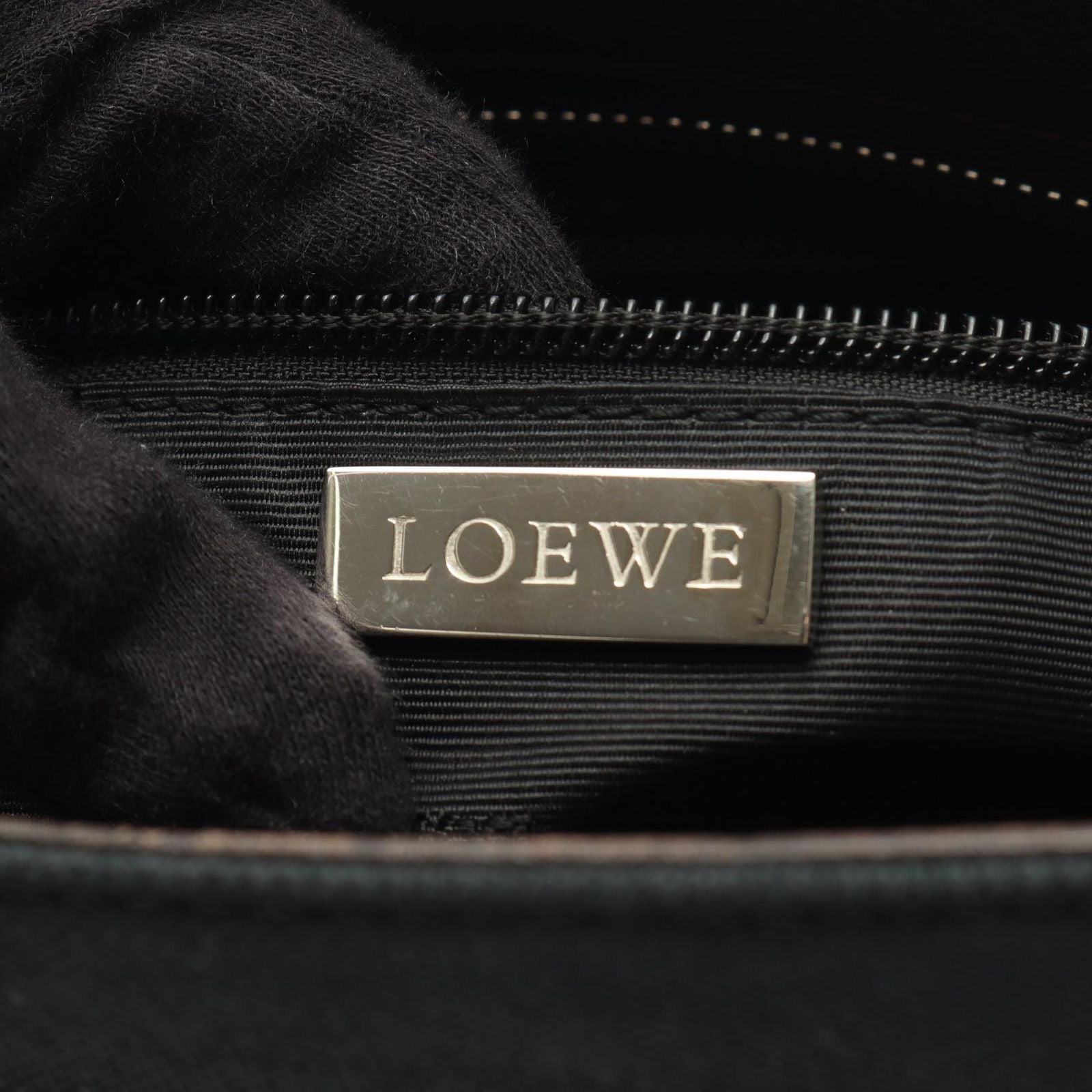 Loewe Shoulder Bag Dark Brown Black Canvas Leather — view 4