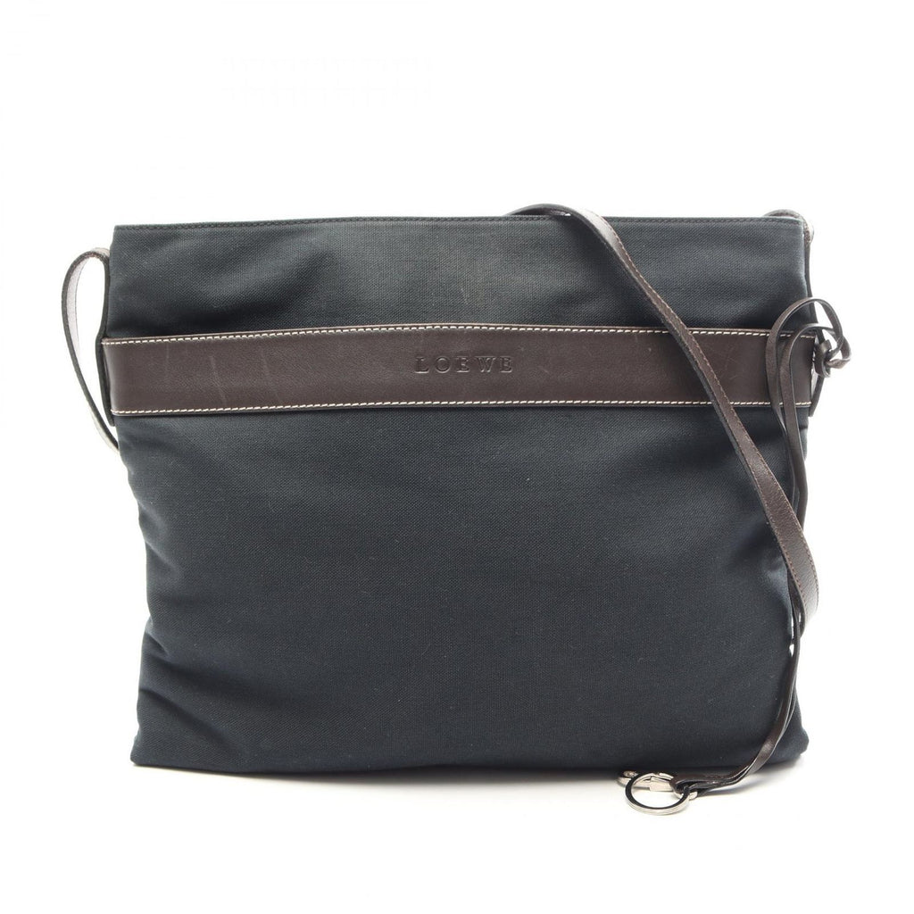 Loewe Shoulder Bag Dark Brown Black Canvas Leather