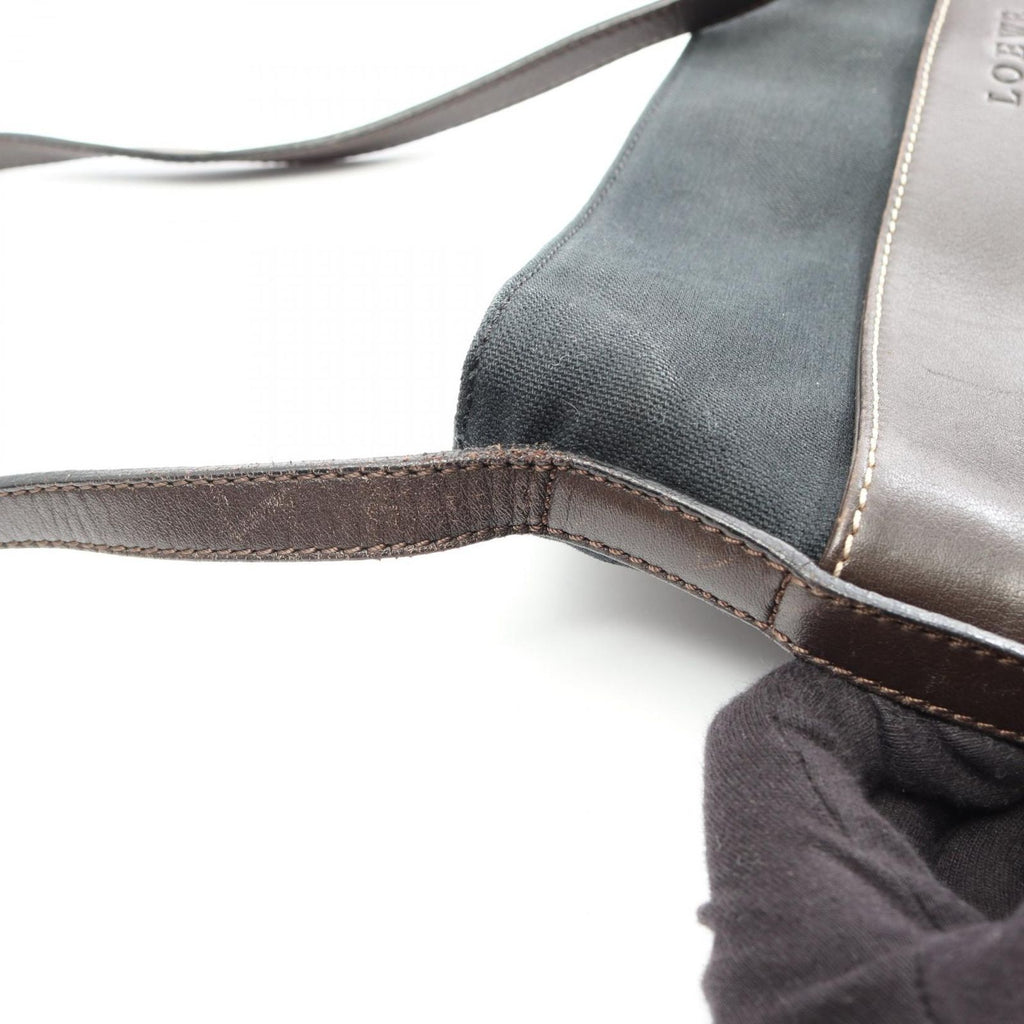 Loewe Shoulder Bag Dark Brown Black Canvas Leather — view 7