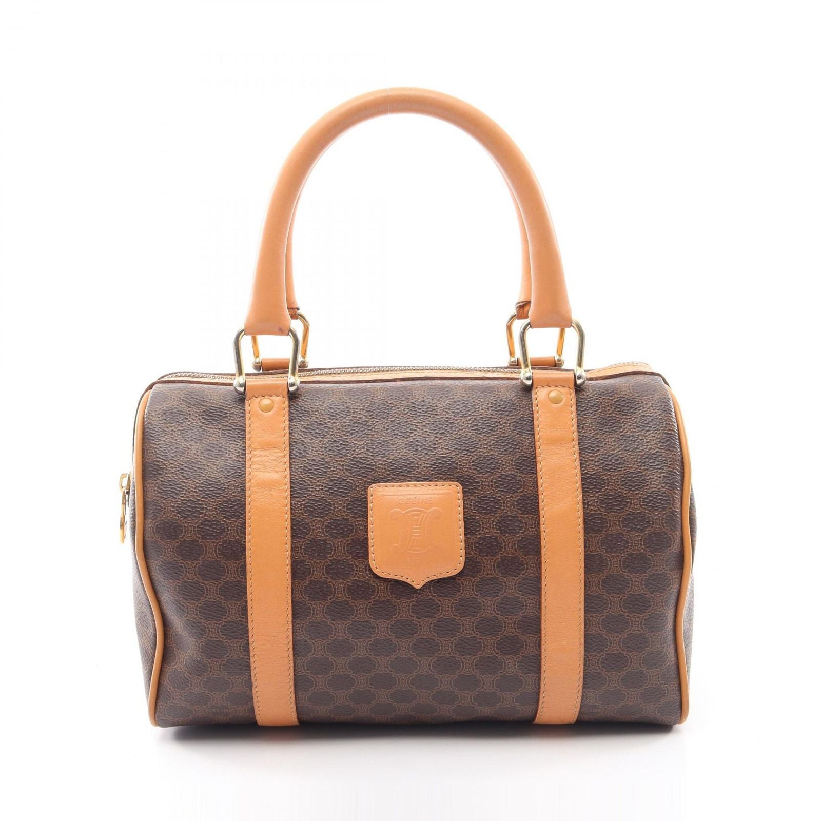 Celine Macadam Boston Bag Brown Natural Canvas Leather