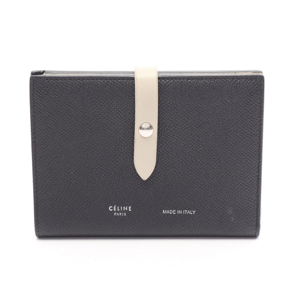 Celine Bifold Wallet Strap Multi Function Black Ivory Leather