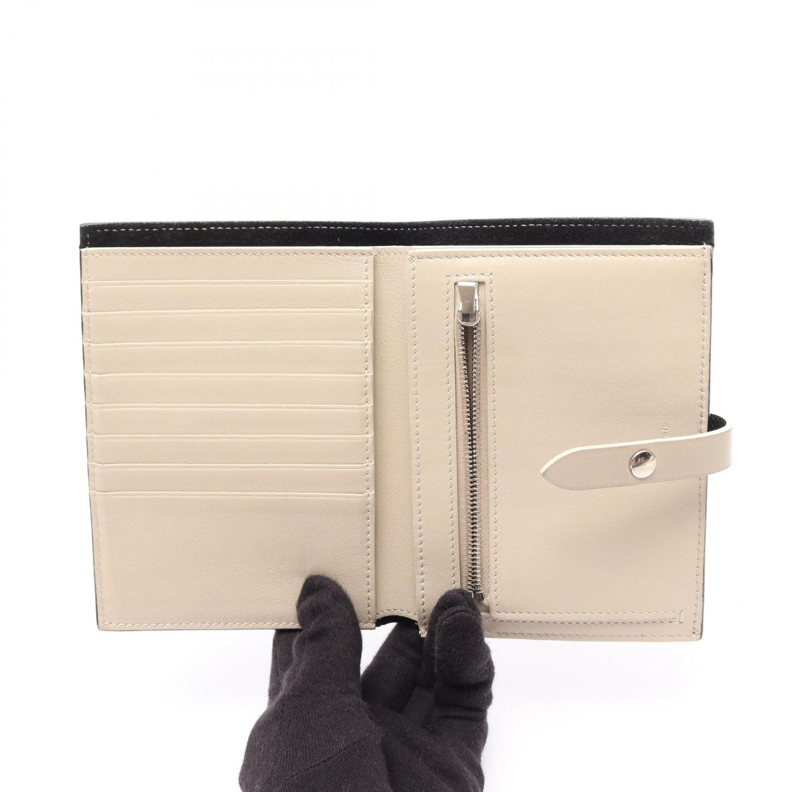 Celine Bifold Wallet Strap Multi Function Black Ivory Leather — view 3