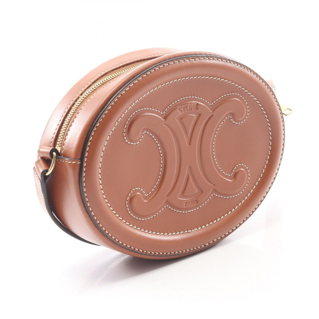 Celine Shoulder Bag Crossbody Oval Purse Cuill Triomphe Brown Leather — view 2