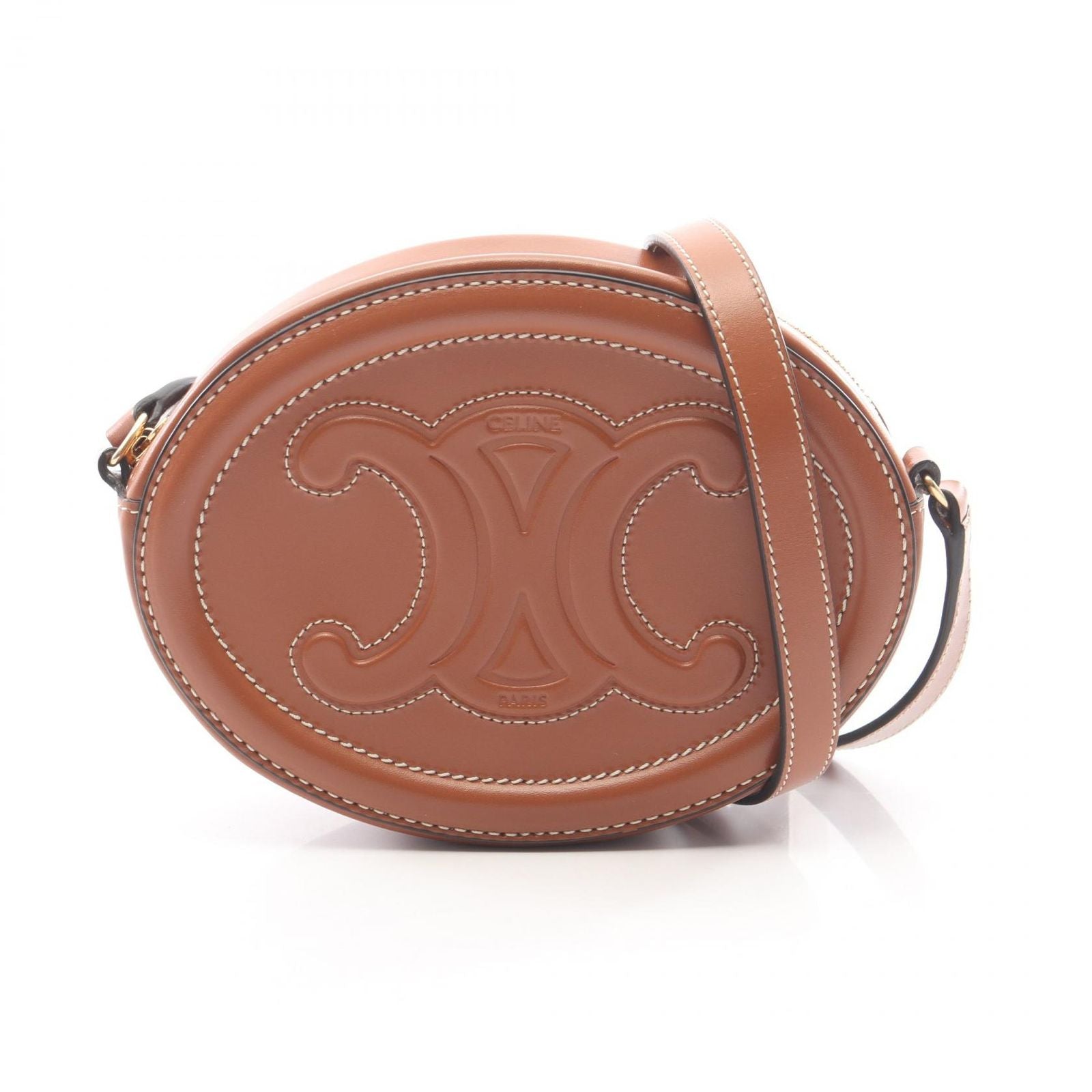 Celine Shoulder Bag Crossbody Oval Purse Cuill Triomphe Brown Leather