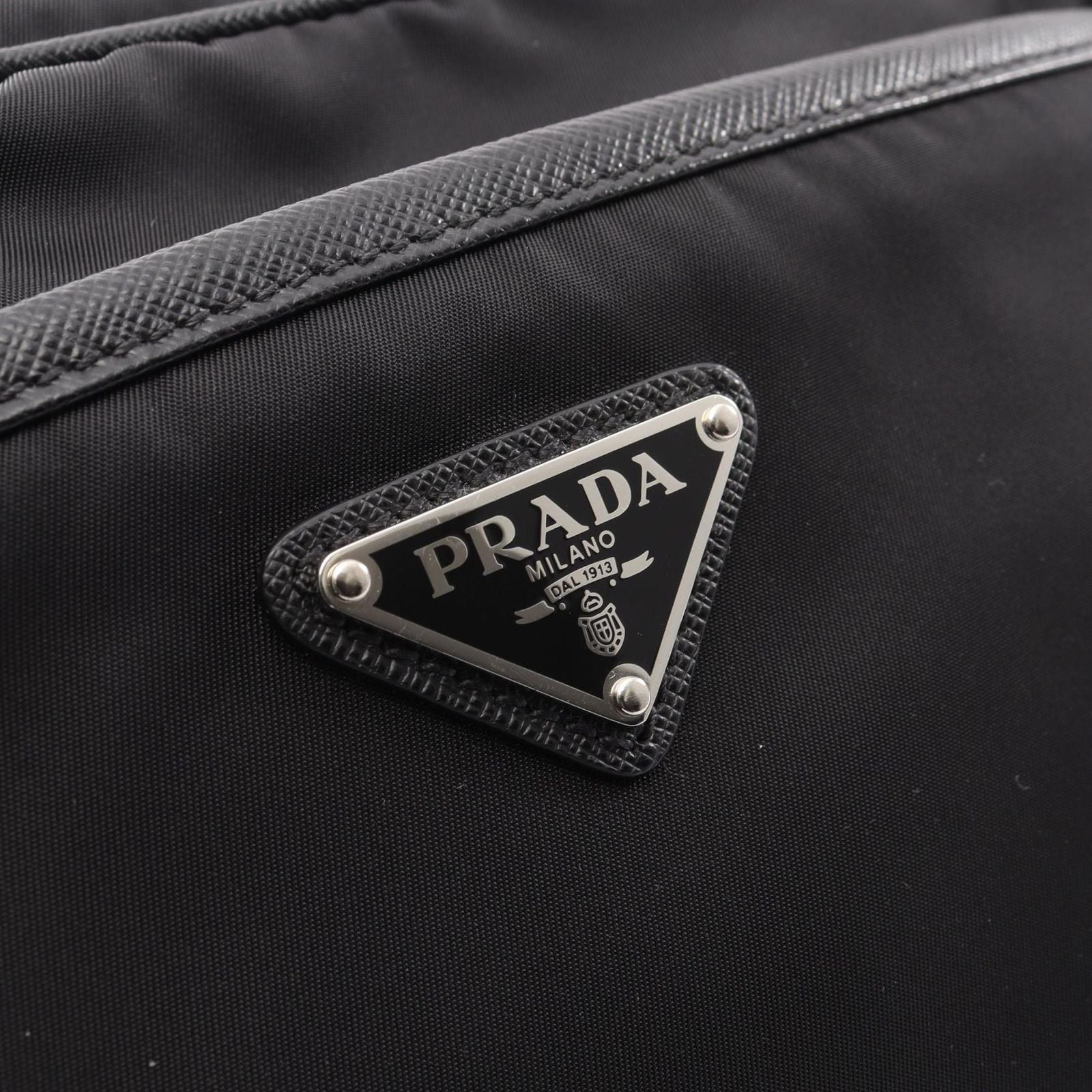 Prada Shoulder Bag Tessuto Saffi Black Nylon Saffiano Leather Re-Nylon — view 6
