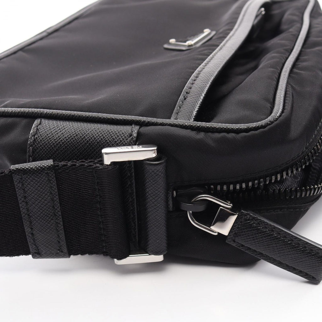 Prada Shoulder Bag Tessuto Saffi Black Nylon Saffiano Leather Re-Nylon — view 7