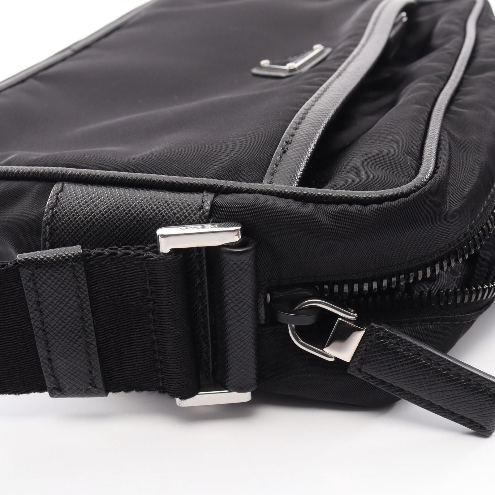 Prada Shoulder Bag Tessuto Saffi Black Nylon Saffiano Leather Re-Nylon — view 7