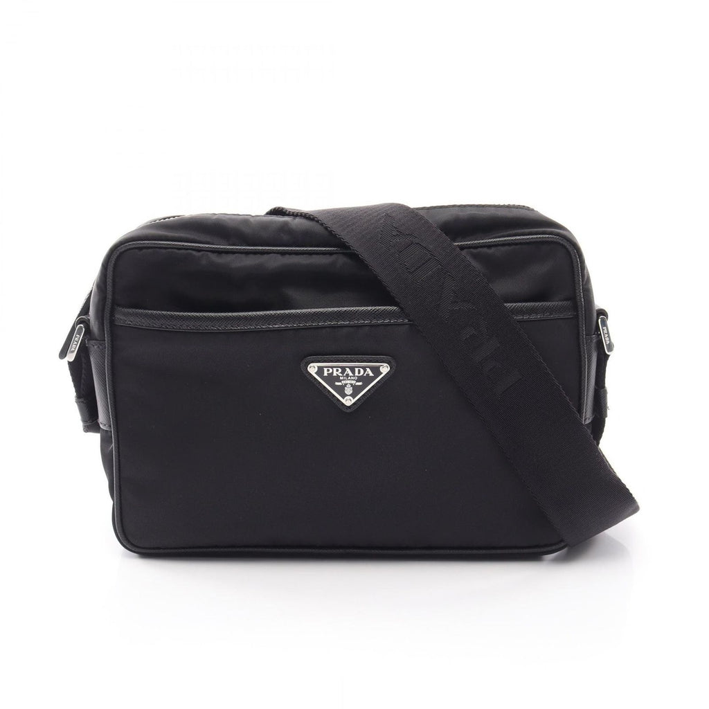 Prada Shoulder Bag Tessuto Saffi Black Nylon Saffiano Leather Re-Nylon