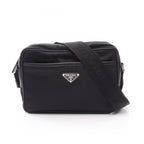 Prada Shoulder Bag Tessuto Saffi Black Nylon Saffiano Leather Re-Nylon