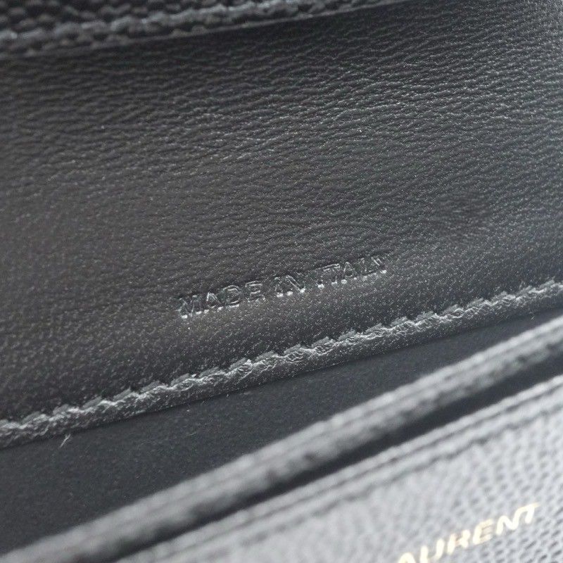 Saint Laurent Card Case Leather Black Gold Stitch YSL Logo Business — view 7