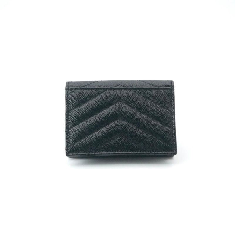 Saint Laurent Card Case Leather Black Gold Stitch YSL Logo Business — view 3