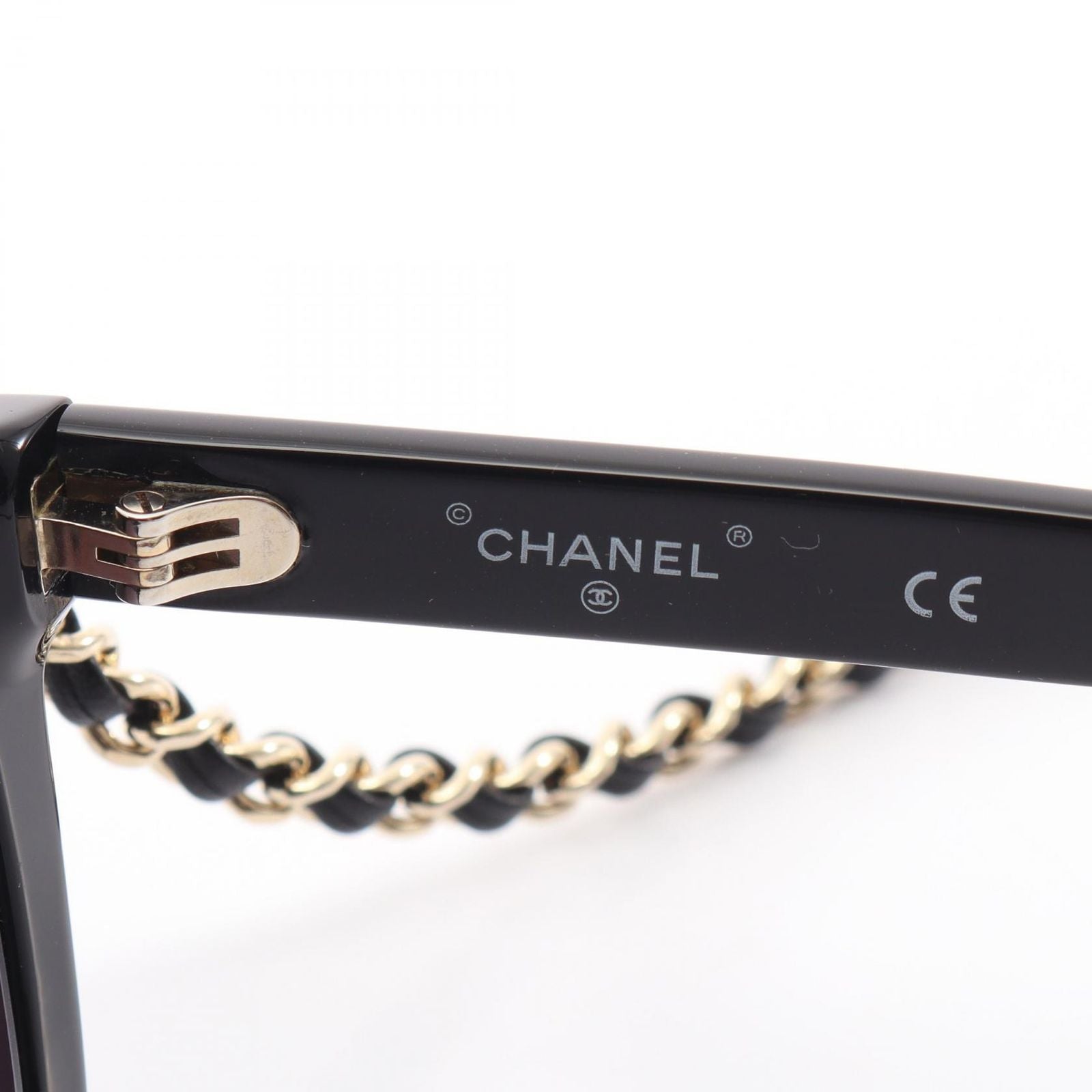 Chanel Sunglasses with CC Logo Chain Black Leather Eyewear — view 4