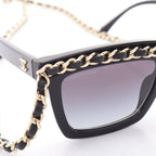 Chanel Sunglasses with CC Logo Chain Black Leather Eyewear — view 8