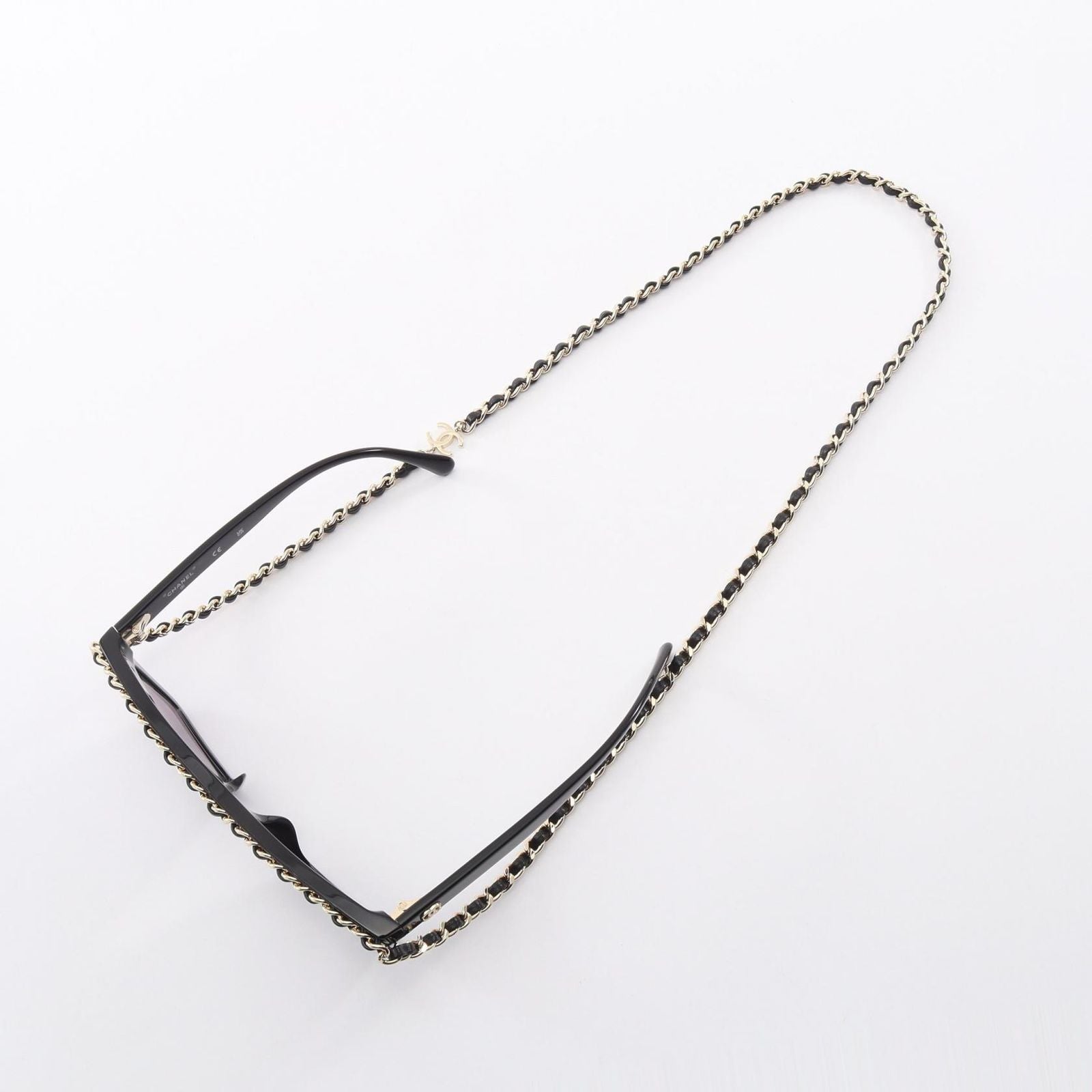 Chanel Sunglasses with CC Logo Chain Black Leather Eyewear — view 9