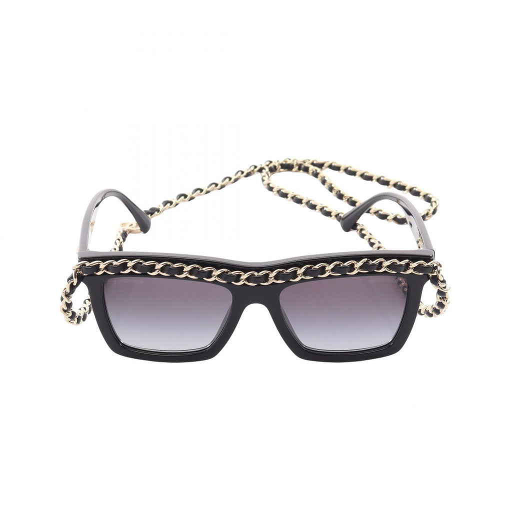 Chanel Sunglasses with CC Logo Chain Black Leather Eyewear