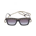 Chanel Sunglasses with CC Logo Chain Black Leather Eyewear