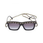 Chanel Sunglasses with CC Logo Chain Black Leather Eyewear