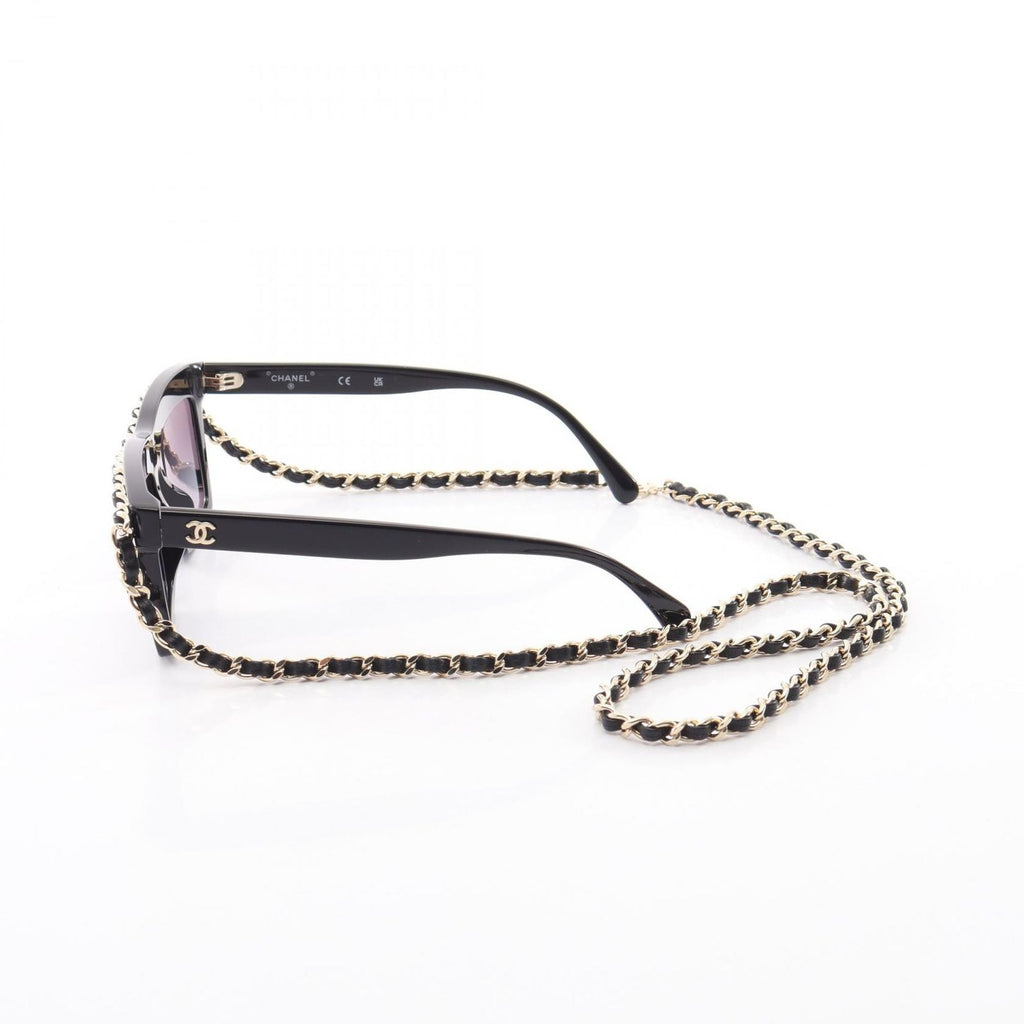 Chanel Sunglasses with CC Logo Chain Black Leather Eyewear — view 3
