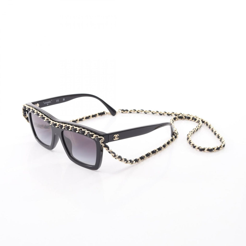 Chanel Sunglasses with CC Logo Chain Black Leather Eyewear — view 2