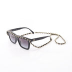 Chanel Sunglasses with CC Logo Chain Black Leather Eyewear — view 2