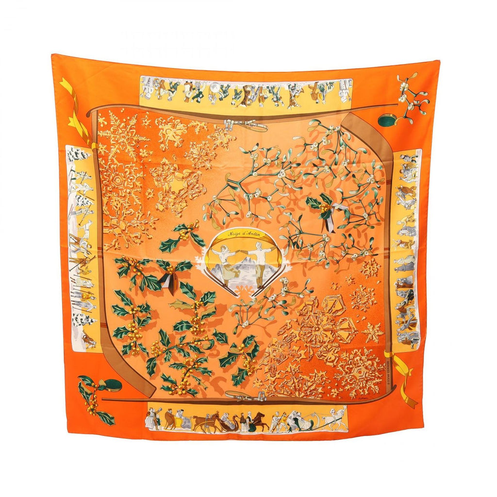 Hermes Scarf Carre 90 Neige D'antan Orange Silk