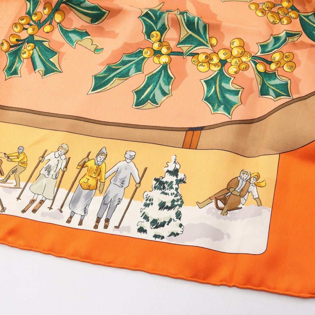 Hermes Scarf Carre 90 Neige D'antan Orange Silk — view 7