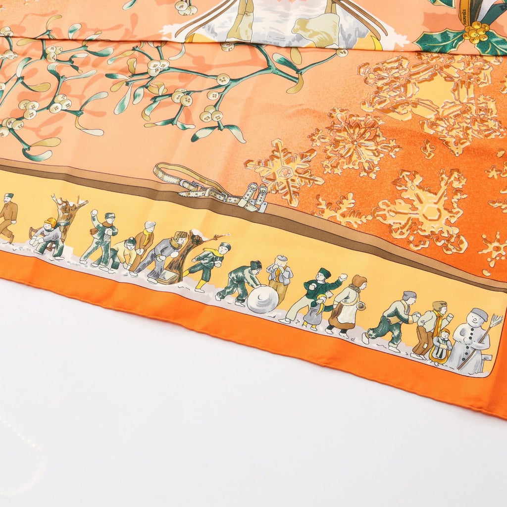 Hermes Scarf Carre 90 Neige D'antan Orange Silk — view 6