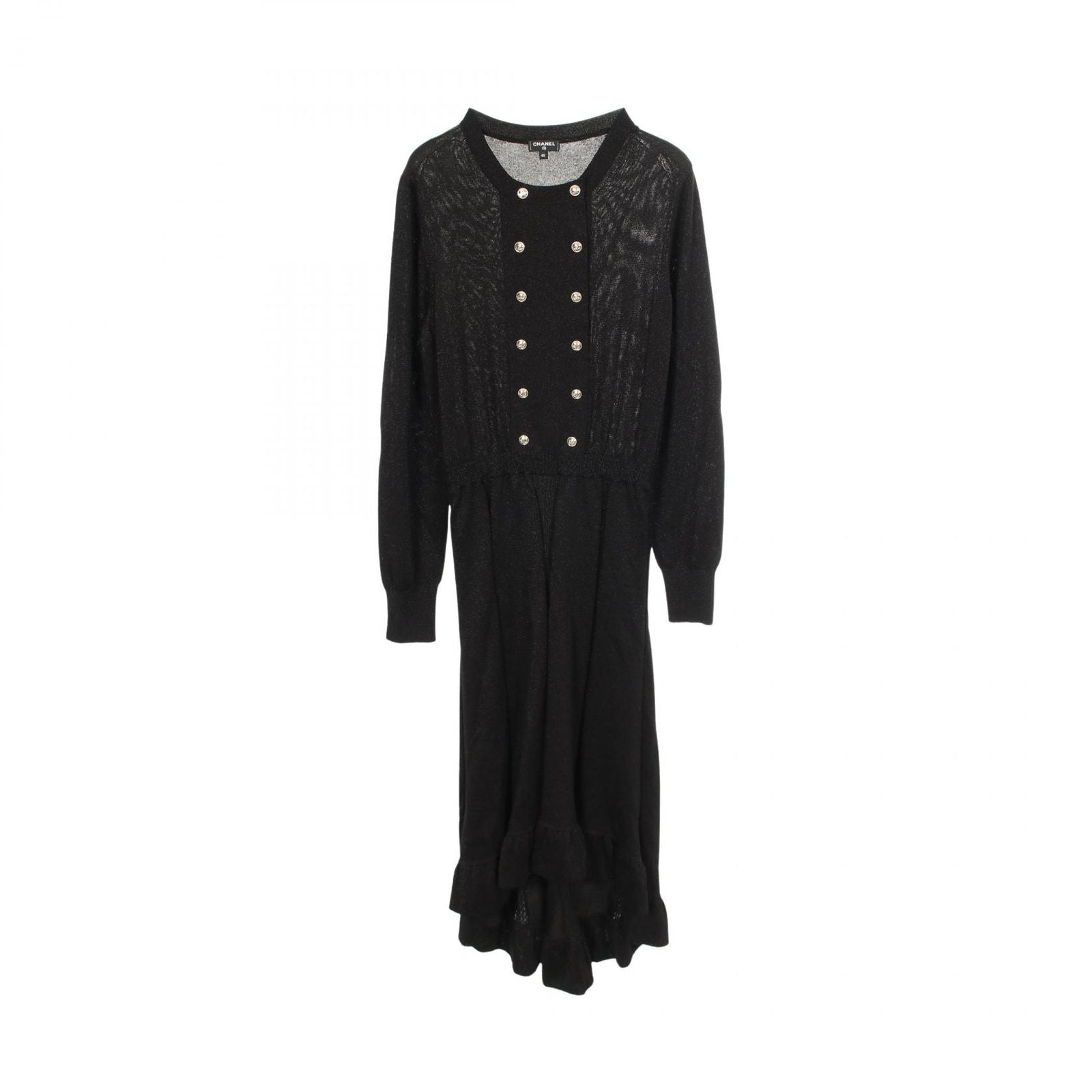 Chanel Dress CC Logo Button Long Sleeve Silk