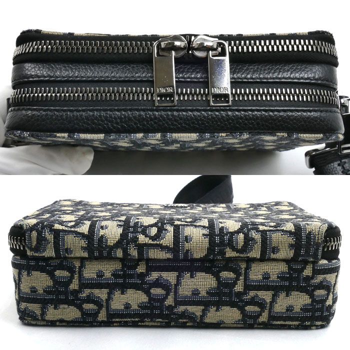 Dior Oblique Jacquard Shoulder Bag Beige Navy — view 3