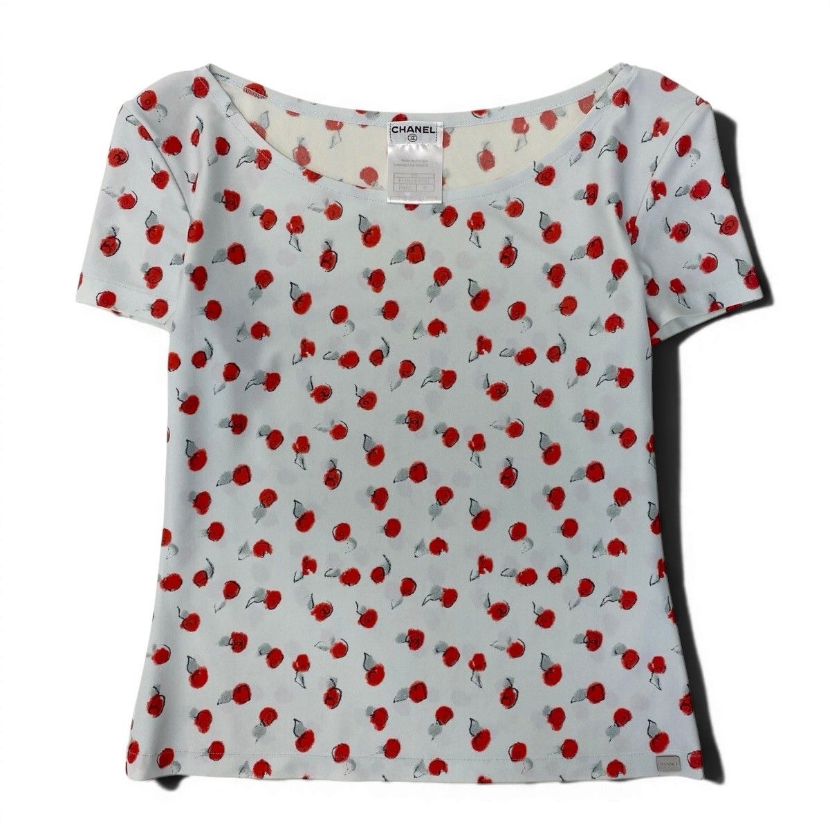Chanel Cg9 Short Sleeve Top CC Logo Floral Motif 40 Light Blue — view 2