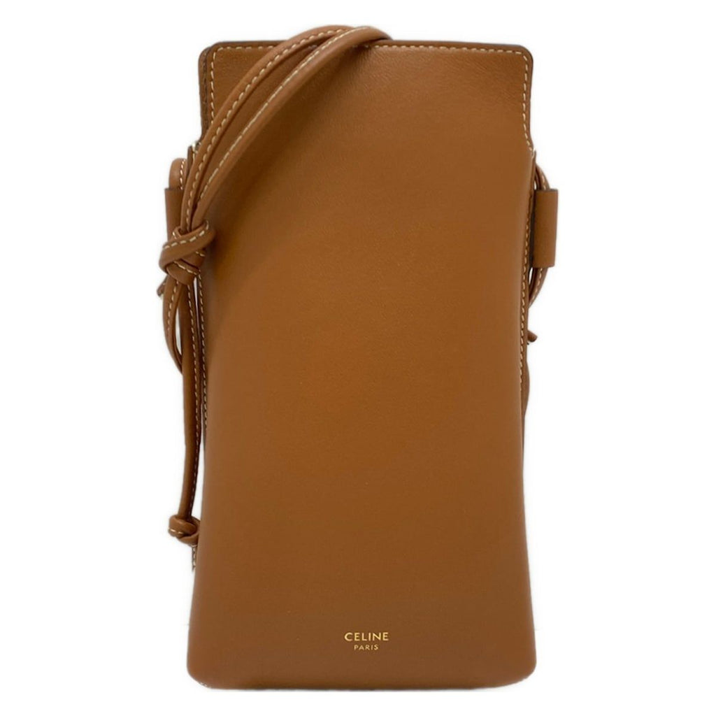 Celine Shoulder Bag Brown Smartphone Pochette Leather