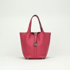 Hermes Picotin Lock PM 18 Tote Taurillon Clemence Rosetyrien Pink Silver