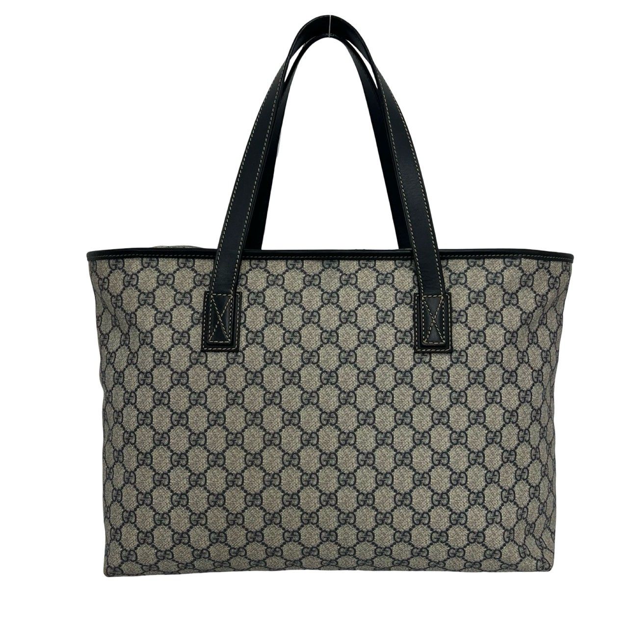 Gucci GG Supreme Logo Leather Tote Boston Bag Business Navy — view 3