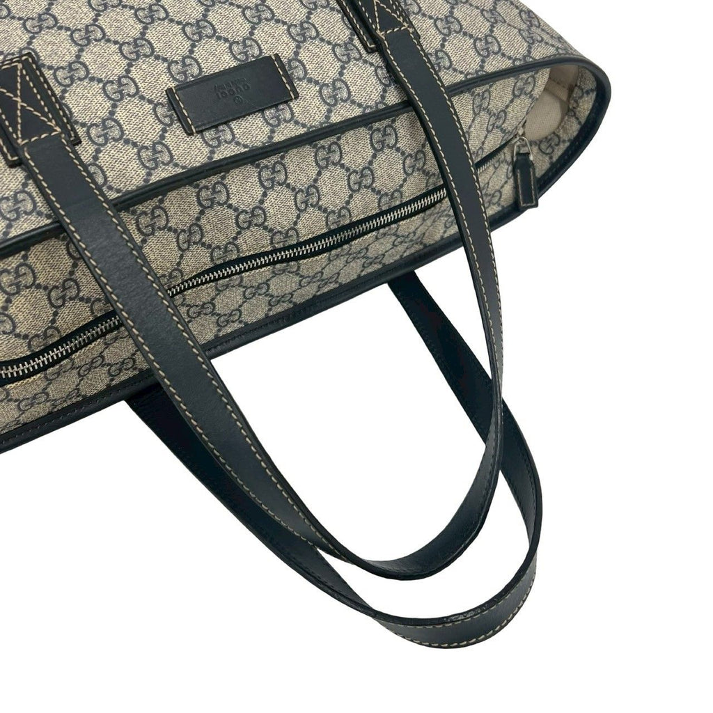 Gucci GG Supreme Logo Leather Tote Boston Bag Business Navy — view 4