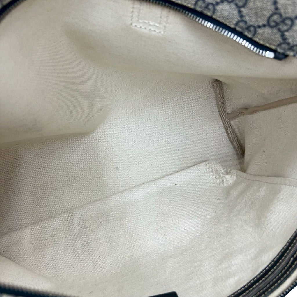 Gucci GG Supreme Logo Leather Tote Boston Bag Business Navy — view 9
