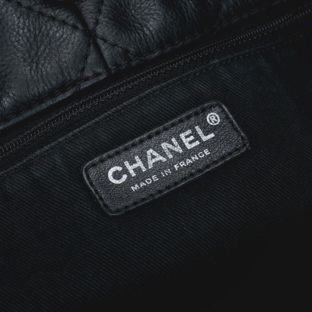 Chanel Quilted Tote Shoulder Bag Leather Black Silver CC Logo Chain — view 8