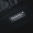 Chanel Quilted Tote Shoulder Bag Leather Black Silver CC Logo Chain — view 8