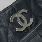 Chanel Quilted Tote Shoulder Bag Leather Black Silver CC Logo Chain — view 7
