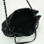 Chanel Quilted Tote Shoulder Bag Leather Black Silver CC Logo Chain — view 9