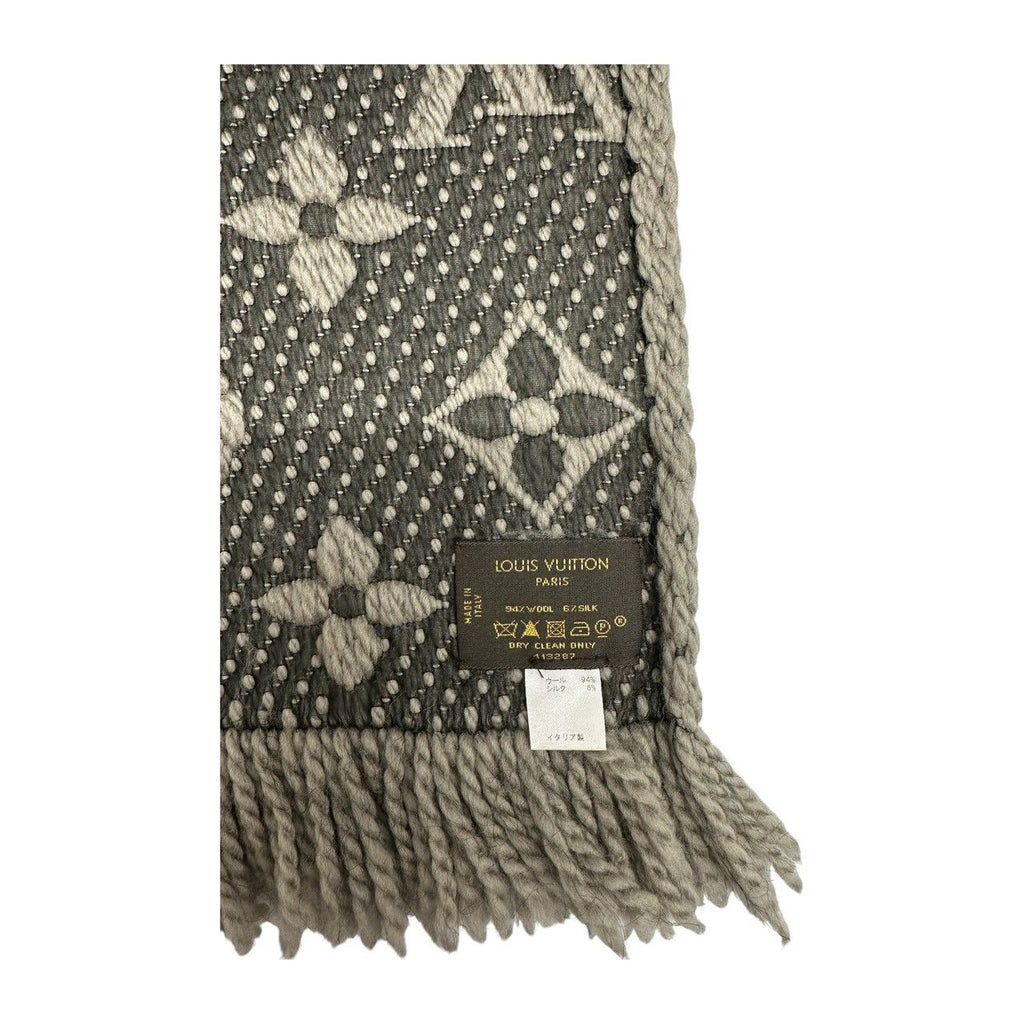 Louis Vuitton Monogram Echarpe Logo Mania Dark Gray Wool Silk Scarf — view 6