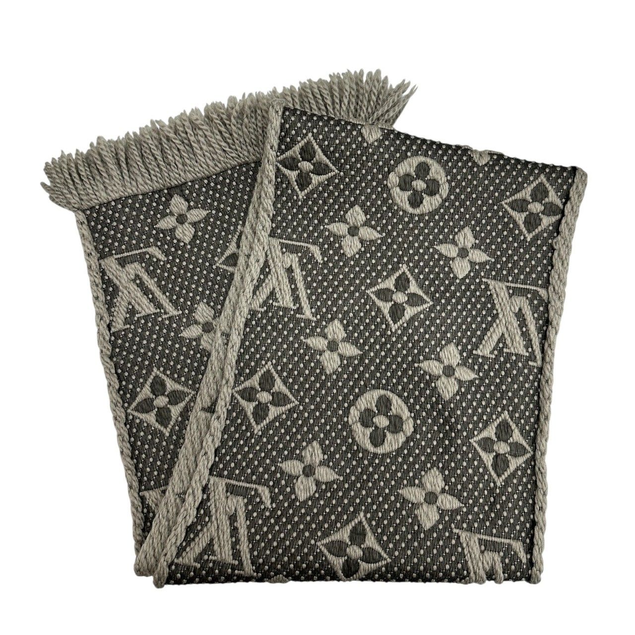 Louis Vuitton Monogram Echarpe Logo Mania Dark Gray Wool Silk Scarf — view 3