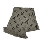 Louis Vuitton Monogram Echarpe Logo Mania Dark Gray Wool Silk Scarf