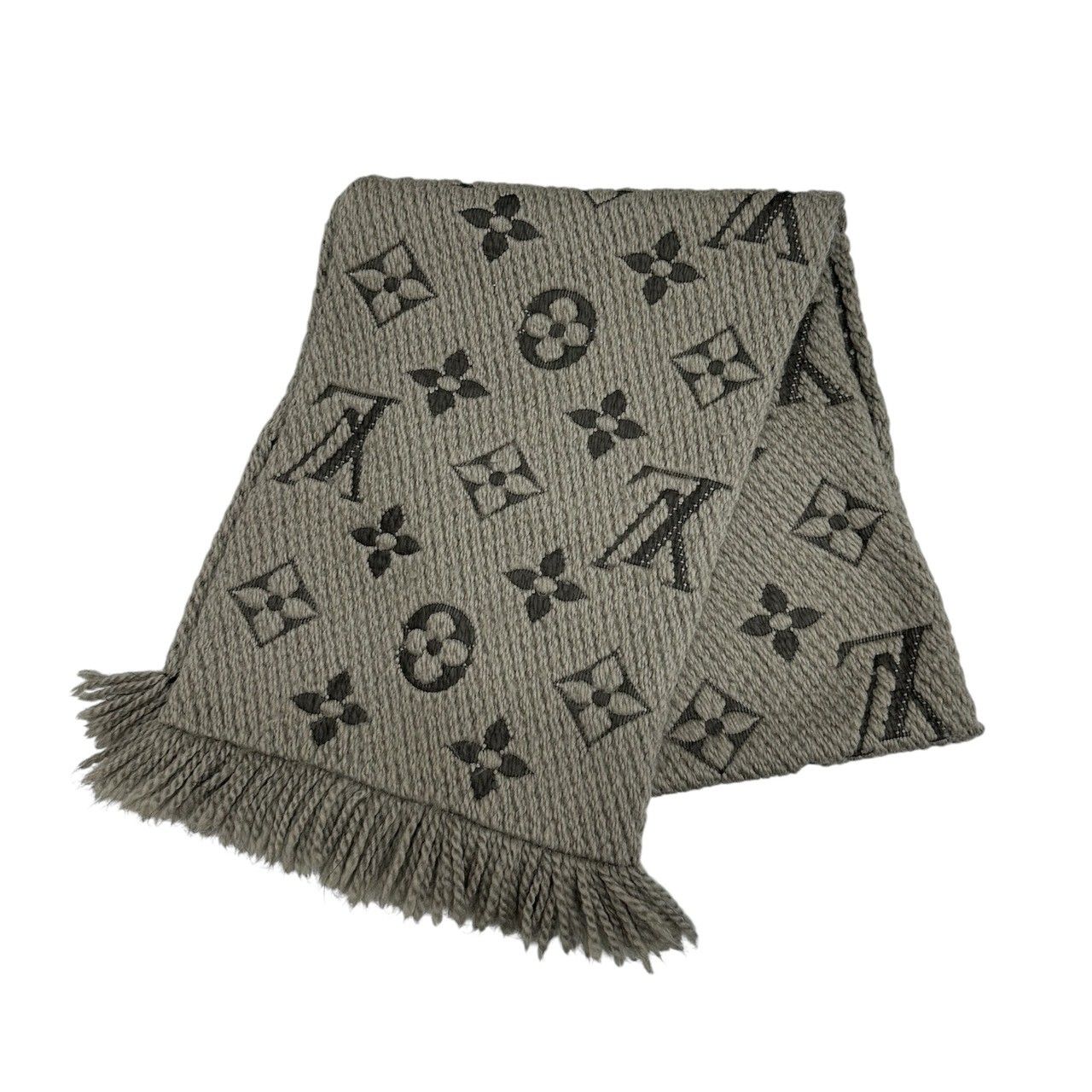 Louis Vuitton Monogram Echarpe Logo Mania Dark Gray Wool Silk Scarf